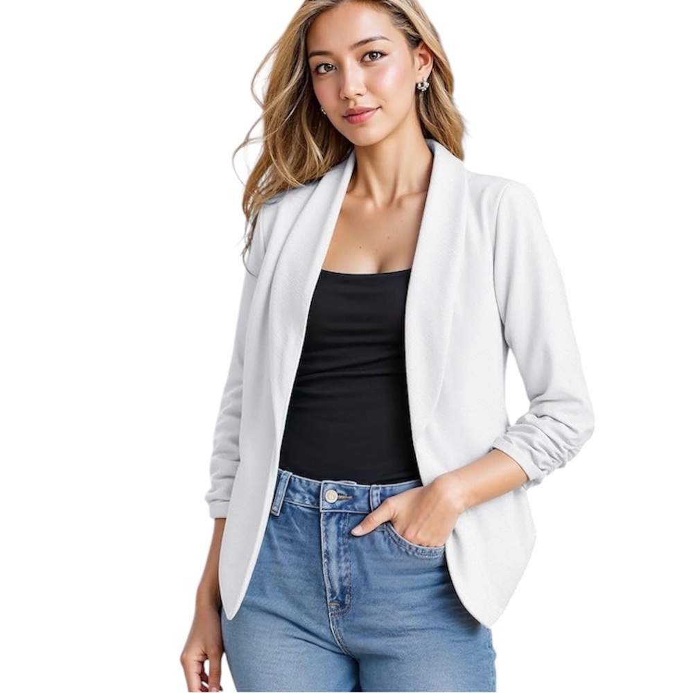 Hybrid and Company White Draped Lightweight Cardigan Blazer- Large